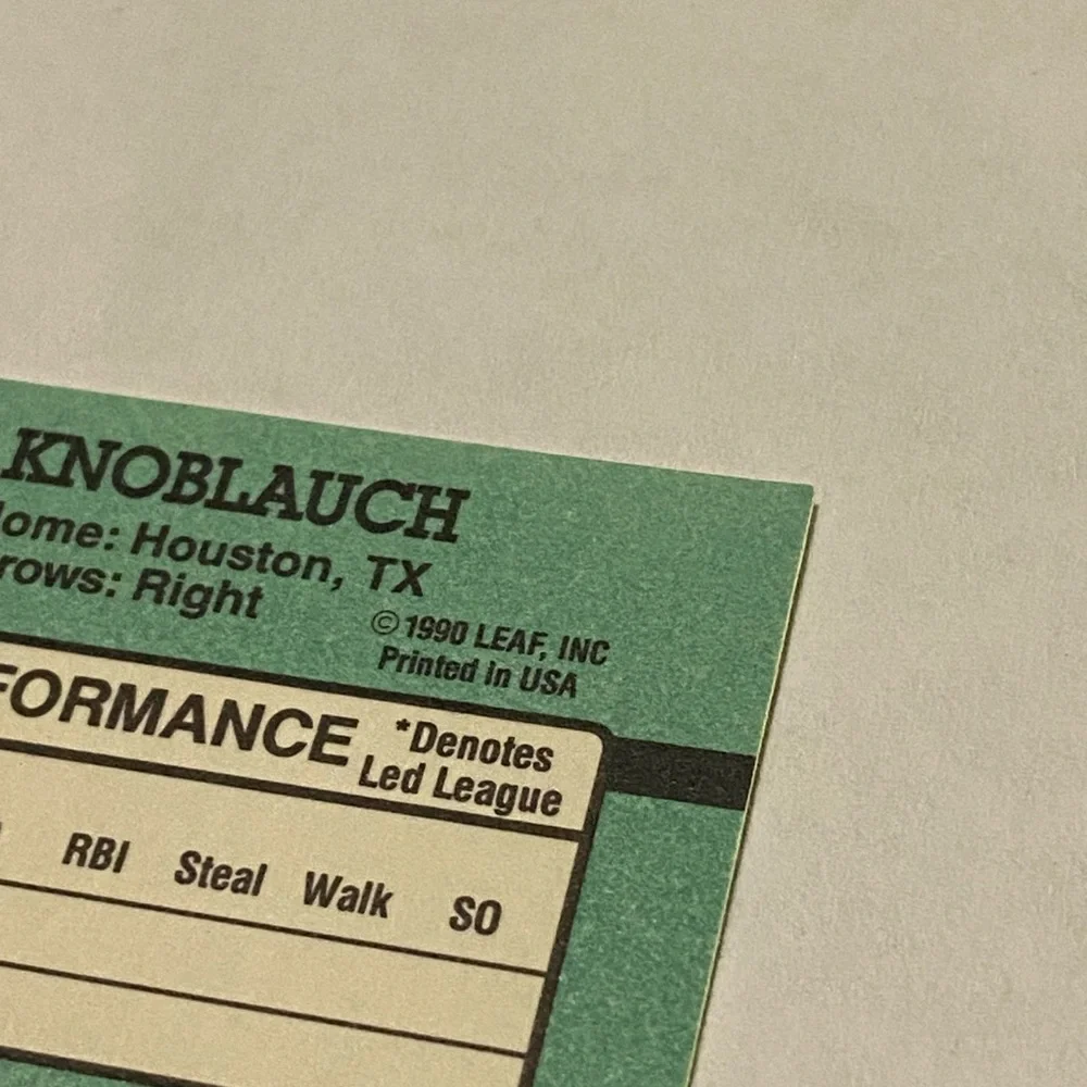 Chuck Knoblauch RC Rookie Error 1991 Donruss Baseball Card (no dot after inc)
